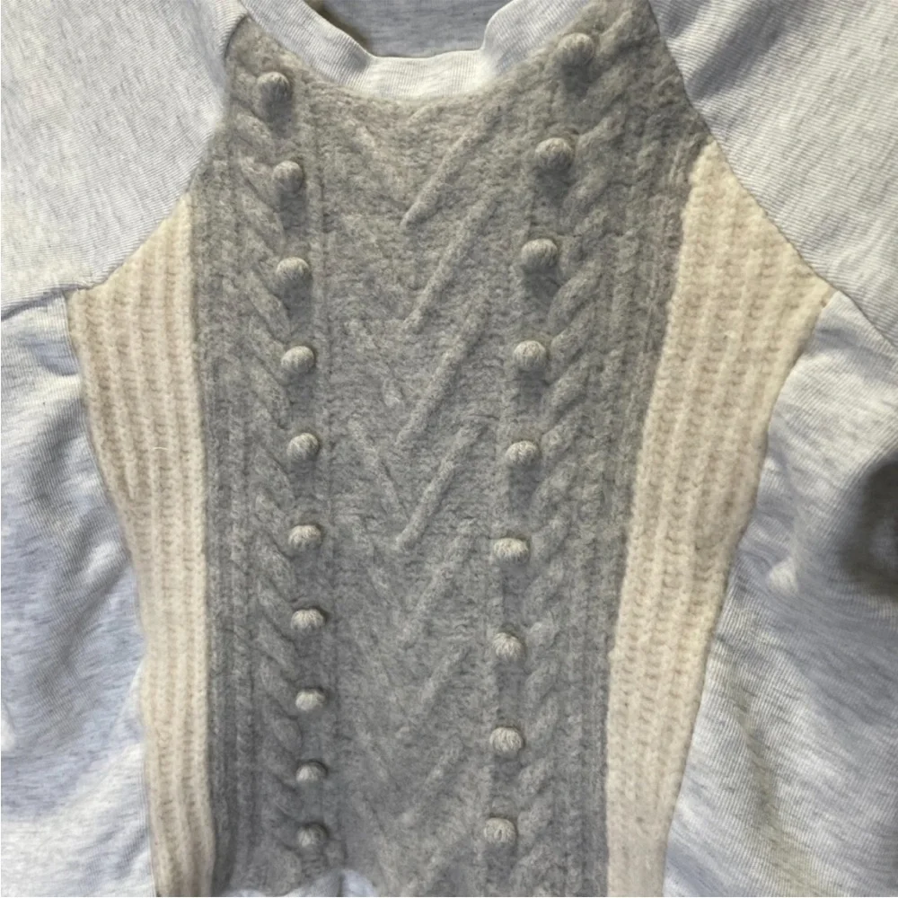 J. Crew Light Gray and Beige Mixed Media Crew Neck Sweater